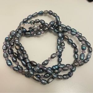 Real Black Baroque PEARL Mermaid Core Summer Beach Heart Classic Preppy Bracelet